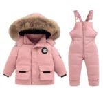 Two-piece Set Children Outdoor artificial Down Jacket Winter Clothing Ski Wear Jumpsuit Clothing Warm Suit Infant Snowsuit coat