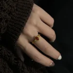 French retro red zircon ring women's niche medieval vintage ring fashion light luxury high-end jewelry - Image 3