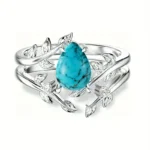 New alloy electroplated inlaid turquoise ring, creative water droplet simple jewelry, versatile daily couple jewelry