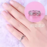Fashion Silver Plated Geometric Rings Simple Hollow Flower Adjustable Rings For Women Girl Femme Minimalist Jewelry Gift - Image 3