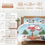 Cozy Christmas Trees Duvet Cover Set with Snowflakes and Dog, Breathable 4-Piece Bedding for Full Size Beds - Image 6