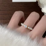Vintage French Zircon Imitation Pearl Rings for Women Elegant Elastic Beaded Ring Luxury Party Wedding Jewelry Gift Accessories - Image 4