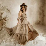 Maternity Dress Photoshoot Boho Off Shoulder Ruffle Maxi Gown Forest Theme Pregnancy Photography Outfit Shower Photo Wear