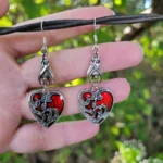 Retro Personality Wine Red Heart Bat Pendant Dangle Earrings for Women Hallowmas Party Dark Gothic Punk Jewelry Accessories Gift - Image 6