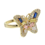 Colorful Blue Pink Yellow Zircon Big Butterfly Finger Women's Gold Plated Rings Pave Cubic Zircon Christmas Party Gift Jewelry - Image 4