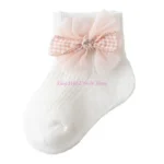 R6FD Girls Ankle Socks Breathable Cotton Mesh Socks with Bowknot for Dress Up and Casual Wear Infants Short Dance Socks - Image 3