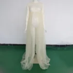 High Neck Maternity Photogrpahy Props Long Dress Transperant Tulle Pregnancy Photo Session Dress - Image 2