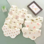 Pure cotton gauze petal printing bib newborn saliva towel summer breathable feeding pocket anti-spitting milk saliva towel - Image 3
