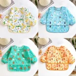Bibs Cute Colorful Cartoon Waterproof Bib Infant Eating Children Drawing Long Sleeve Apron Self Feeding 0-3 Years