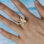 Colorful Blue Pink Yellow Zircon Big Butterfly Finger Women's Gold Plated Rings Pave Cubic Zircon Christmas Party Gift Jewelry - Image 2