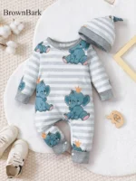 Winter Newborn Infant Boys Romper Bear Print Long Sleeve Button Up Front Rompers Kids Onepiece Soft Fashion Clothing - Image 3