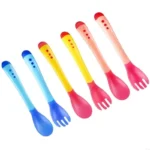 Q22D 2Pcs/Set Cartoon Temperature Sensing Spoon Fork Set Infant Feeding Tableware Training Utensil Toddler Gift - Image 4
