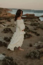 Maternity Photoshoot Dress Shed Gypsy Set Women's Boho Western Two-Pieces Cream Layered Ruffle Maxi Skirt For Pregnancy Session - Image 5