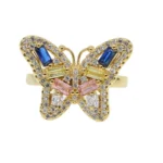 Colorful Blue Pink Yellow Zircon Big Butterfly Finger Women's Gold Plated Rings Pave Cubic Zircon Christmas Party Gift Jewelry - Image 3