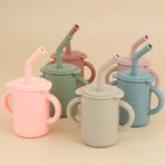1PC Kids Learn to Drink Cup Portable Cartoon Learning Feeding Straw Cup Food Grade Silicone Water Bottle Children's Tableware