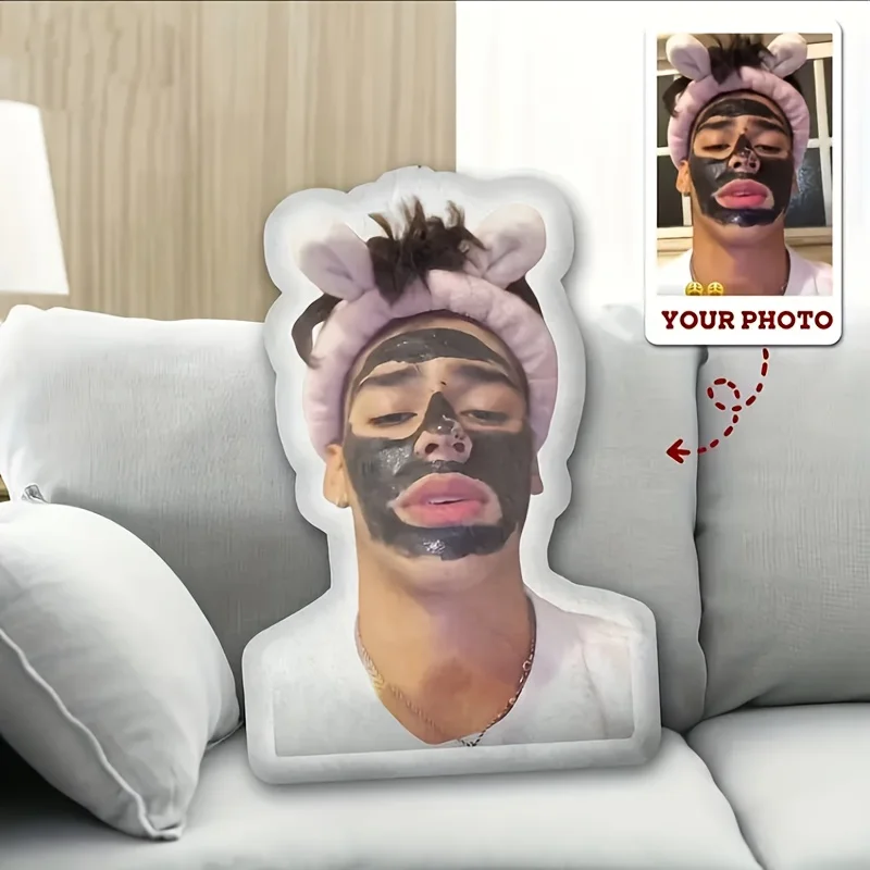 kf-S924699a9d8a24b0c945973b7dede8cf70 Personalized Photo Plush Pillow - Custom FaceBodyNameTextLogo - Upload Your Own Picture - Soft Fabric Cushion for Bed, Sofa, Car - Image 1