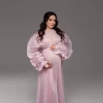 Elegant Pregnancy Maternity Dress Babyshower Party Wear Pink Maxi Prom Gowns Pleated Sleeves Maternity Dresses for Photoshoot - Image 3