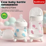 180ML/270ML cute cow shaped anti bloating PP bottle without handle, silicone replacement nipple available for sale