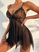 Transparent Lace Mini Short Style Comfort Maternity Sleepwear Women Nightgown Short Sleeve Pleated Sleep Dress Ropa Mujer - Image 3