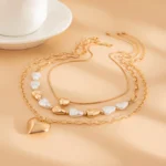 Boho Love Pendant Necklace Women's 2025 Multi Layer Gold Color Metal Imitation Pearl Girl Fashion Couple Fashion Jewelry - Image 4