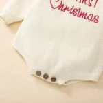 0-18M Newborn Girl Boy Christmas Sweater Romper Letter Embroidery Long Sleeve Crew Neck Knit Bubble Jumpsuit - Image 6