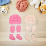 1Set Newborn Protective Set Hat Mittens Socks Soft Cotton Warm Antiscratch Comfort Infant Daily Wear Turban Hat