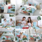 Cozy Christmas Trees Duvet Cover Set with Snowflakes and Dog, Breathable 4-Piece Bedding for Full Size Beds - Image 5