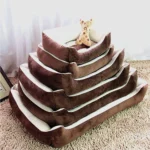 Plush Rectangle Dog Bed for Comfortable Rest, Ideal for Cats and Pets, Sleep Bag, Plush Puppy Kennel Bed in Brown - Image 2