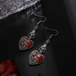 Retro Personality Wine Red Heart Bat Pendant Dangle Earrings for Women Hallowmas Party Dark Gothic Punk Jewelry Accessories Gift - Image 2