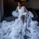 White Bridal Dress Ruffles Puffy Tulle Maternity Dresses for Photoshoot Women Prom Party Wear Pregnancy Robe Sleepwear Nightwear