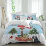 Cozy Christmas Trees Duvet Cover Set with Snowflakes and Dog, Breathable 4-Piece Bedding for Full Size Beds