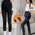 Fleece Lined Maternity Pants High Cinched Ankle Length Legging Safe Pregnancy Wear for Warm Support During Pregnancy A2UB - Image 2