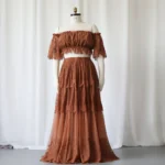 Lace Maternity Photography Dress, 2 Pcs Set Off-Shoulder with Floral Embroidery Gown Pregnancy Photo Shoot Dresses Boutique Wear - Image 5