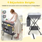 Changing Table, Adjustable Height Portable Diaper Station w Lockable Wheels, Safety Belt, Large Storage Rack amp Bag, Foldi - Image 4