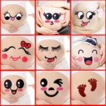 2Pcs Cute Cartoon Expression Pregnant Facial Stomach Belly Sticker Photo Prop - Image 3