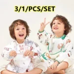 3PCS/1PCS Smock Bibs Waterproof Long-sleeved Eating Feeding Art Apron Newborn Toddler Burp Cloths Fit 0-3 Years