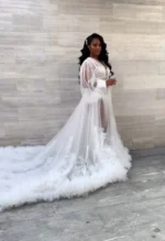 White Bridal Dress Ruffles Puffy Tulle Maternity Dresses for Photoshoot Women Prom Party Wear Pregnancy Robe Sleepwear Nightwear - Image 4