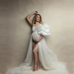 Sexy Pleated White Maternity Evening Dresses One Puffy Shoulder High Slit See Thru Pregnancy Gowns Custom Made Party Outfits