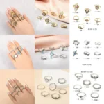 Vintage Butterfly Spider Cross Snake Moon Sun Charm Set Ring New Jewelry for Women's Fashion Hollow Crystal Zircon Pearl Ring