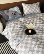 Cute cartoon koala panda dog grey brown bedding set,full queen king sand cotton home textile bed sheet pillow case quilt cover - Image 2