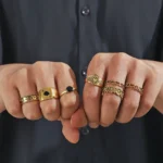 Hot-selling Golden Spade A Ring Ring Men's Lucky Playing Card Jewelry Ring 7-piece Set