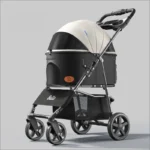 One Button Easy Fold Lightweight Pet Stroller with Carry Bag Cat Dog Travel Cart for Small Medium Pets White Purple Color Option - Image 2