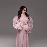 Elegant Pregnancy Maternity Dress Babyshower Party Wear Pink Maxi Prom Gowns Pleated Sleeves Maternity Dresses for Photoshoot - Image 2