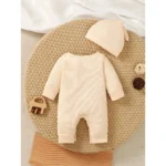 0-6 Months Newborn Boy 2PCS Clothing Set Long Sleeved Solid Color Jumpsuit with Hat Fashion Simple Style Infant Soft Wear - Image 2