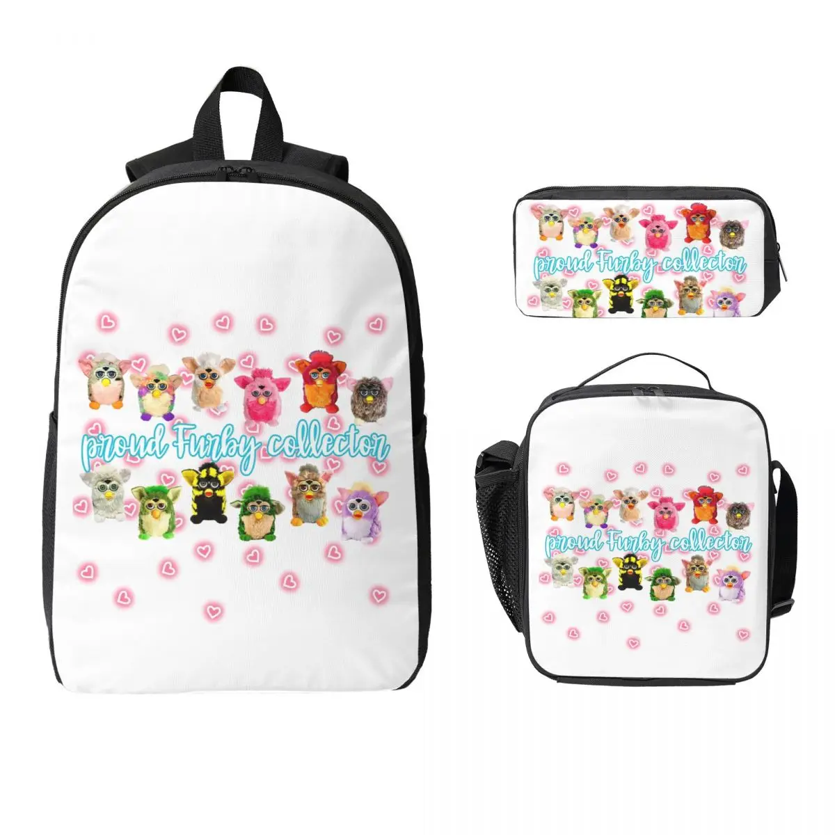kf-Sc274aa17ff53463eb585a1fa781741aaH Proud Furby Collector Backpack Student Boys Girls BookBag School Bag Computer Shoulder Bags 3ps Insulated Lunch Bag Pencil Case - Image 1
