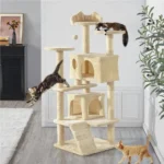 Cat Tree for Large Cats with Large Top Perch Multi-Level Tower for Indoor Cats with Condo Hammock Sleeping Bag Dangling Ball