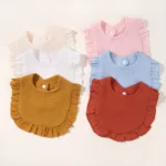 1PC Muslin Bibs for Girls Soft 100% Cotton Drool Bibs Ruffle Trim for Newborns Toddlers 0-36 Months for Teething Droolinf