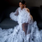 White Bridal Dress Ruffles Puffy Tulle Maternity Dresses for Photoshoot Women Prom Party Wear Pregnancy Robe Sleepwear Nightwear - Image 3