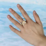 Colorful Blue Pink Yellow Zircon Big Butterfly Finger Women's Gold Plated Rings Pave Cubic Zircon Christmas Party Gift Jewelry