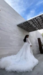 White Bridal Dress Ruffles Puffy Tulle Maternity Dresses for Photoshoot Women Prom Party Wear Pregnancy Robe Sleepwear Nightwear - Image 5